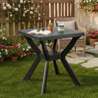 Dmora Mesa De Exterior Straven, 4 Plazas, Largo M&aacute;ximo 70 Cm Hecho En Italia, Acabado Efecto Cuadr&iacute;cula, 70x70x72h Cm Negro Antracita