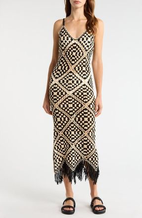 Elan Crochet Maxi Cover-Up Dress in Black/Off White Combo at Nordstrom, Size X-Large