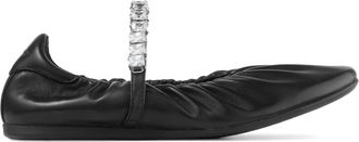Jimmy Choo London Soft Ruched Nappa Leather Ballerina Flats With Crystal Strap