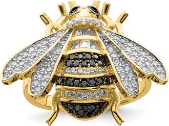 Diamond2Deal Sterling Silver Blk/White RH-plated Gold Tone Cubic Zirconia Bumblebee Ring