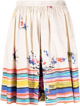 Valentino Garavani 2000 abstract-print cotton skirt - women - Cotton - 40 - Neutrals
