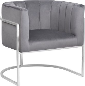 Beliani Sill&oacute;n Tela De Terciopelo Gris Estructura Metal Plateado Estilo Glam Larvik