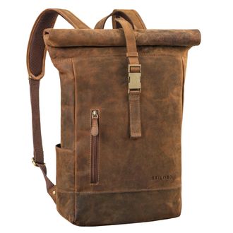 STILORD Harriet Roll Top Leather Backpack Large Daypack for 15.6-17 Inch Laptops ideal for Cycling or as Travel Backpack Messenger Rucksack, Colour:calais - b