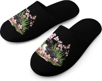Generic Common Butterfly Flowers Mens Flannel Slipper Soft Non Slip House Shoes Comfy Winter Warm Indoor Outdoor Slippers