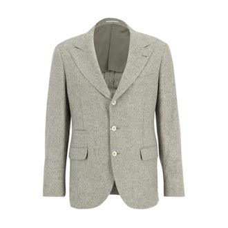 Brunello Cucinelli Jassen, Heren, Grijs, L, Wol, Wollen blazer met zakken