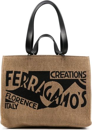 Ferragamo medium logo tote bag - women - Fabric/Calf Leather - OS - Neutrals