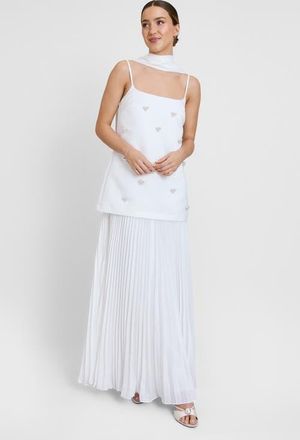 Six Stories Embellished Pearl Strappy Maxi Dress in White at Nordstrom, Size 10