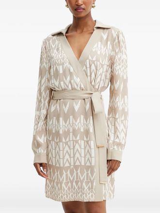 Guess Co belted geometric-pattern mini dress - women - Viscose/Polyester - 40 - Neutrals