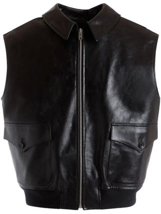 Bally leather vest - men - Wool/Elastane/Polyamide/Calf Leather - 54 - Black
