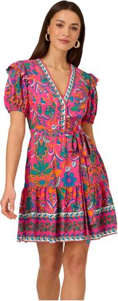 Adrianna Papell Womens Printed Short Flounce Dress - Multicolour - Size 16 UK