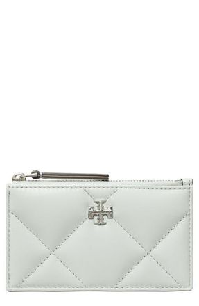 Tory Burch Kira Diamond Quilted Leather Zip Card Case in Light Titanium at Nordstrom