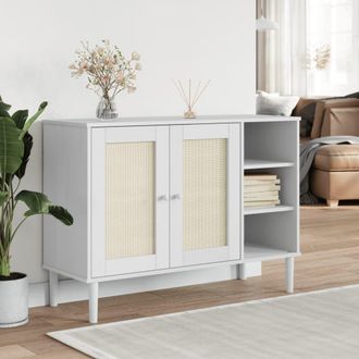 vidaXL Aparador Senja Aspecto De Rat&aacute;n Madera Pino Blanco 112x40x80 Cm Vidaxl