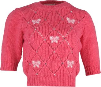 Alessandra Rich Embellished Sweater in Pink Wool