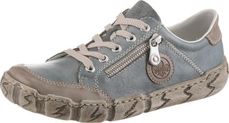 Rieker Sneaker RIEKER, Damen, Gr. 36, blau (graublau, taupe), Leder, Lederimitat, used, Schuhe Sneaker, mit Zierreissverschluss, Freizeitschuh, Halbschuh, Sc
