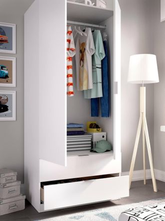Dmora Guardarropa Darest, Armario Dormitorio Con 2 Puertas Y 2 Cajones, Muebles De Dormitorio Con Perchero, 81x52h180 Cm, Blanco - Dmora