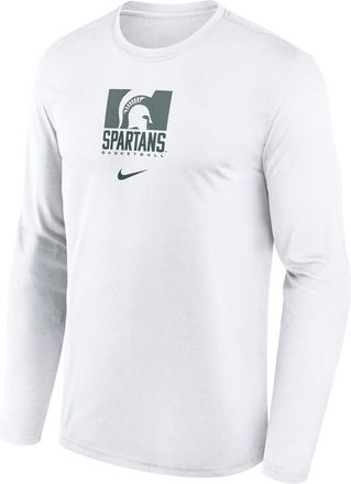 Nike Michigan State Courtside Nike Mens Dri-FIT College Long-Sleeve T-Shirt in White | 02TJ10AMST-NB7