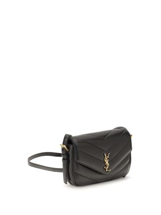 Saint Laurent Womens Loulou Cassandre Toy Lambskin Shoulder Bag Nero Lamb Ovis Aries