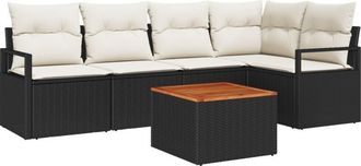 vidaXL Garden Sofa Set with Cushion 6 pcs Black Poly rattan Vidaxl