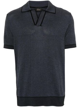 Brioni contrasting-trim polo shirt - Blue
