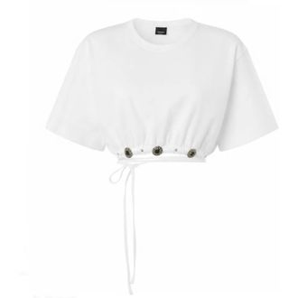 Pinko T-Shirts, female, White, Size: XS Eyelet Drawstring T-Shirt