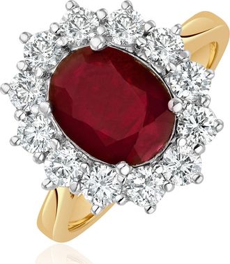 The Diamond Store Ruby 2.40ct And Diamond 1.00ct Cluster Ring in 18K Gold