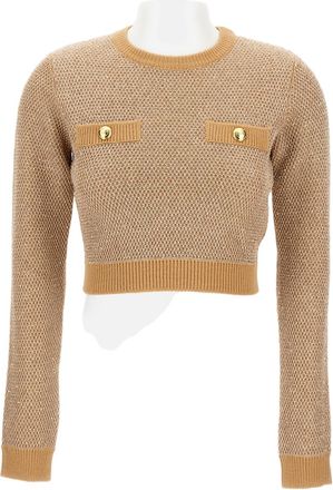 Elisabetta Franchi Cropped Textured Wool Sweater With Gold Button Details