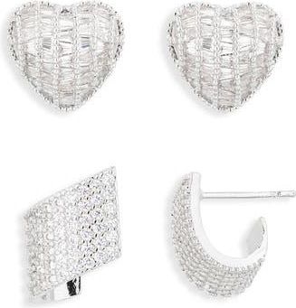 Cara Set of 2 Pav&eacute; Crystal Stud Earrings in Silver at Nordstrom Rack