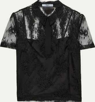 Prada Short-Sleeve Lace Blouse