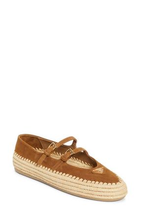 Prada Raffia Double Strap Mary Jane Flat in Brown at Nordstrom, Size 11Us