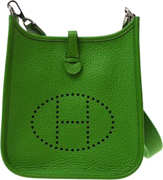 Herm&egrave;s Evelyne Cl&eacute;mence Green Leather Handbag (Pre-Owned)