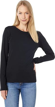 Lilla P 1x1 Rib Long Sleeve Crew Neck T-Shirts Womens Clothing Black : XS, Cotton