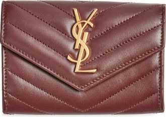 Saint Laurent Small Matelass&eacute; Leather Envelope Wallet in Rouge Cabernet at Nordstrom