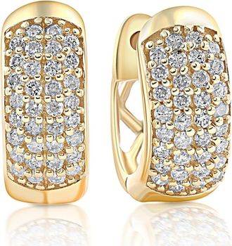 Pompeii3 1/4ct Diamond Pave Huggie Hoops Tiny Womens Earrings Yellow Gold 1/3 Tall