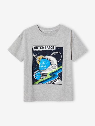Vertbaudet Jungen T-Shirt mit Paillettenmotiv grau meliert