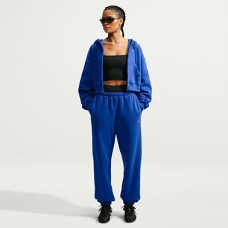 Nike Womens Studio Fleece Medium Weight High-Rise Oversized Cuffed Pants in Blue | IM8074-417
