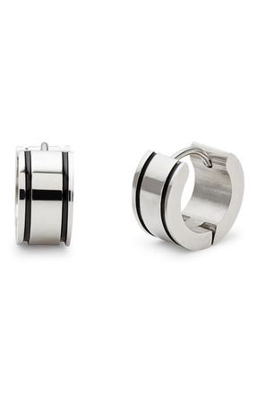 Brook & York Mens Stripe Stainless Steel Hoop Earrings in Silver at Nordstrom