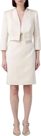 Elisabetta Franchi Duchess satijn en tule jurk met jasje - Dames - Jurken - Beige - Maat: L Satijn