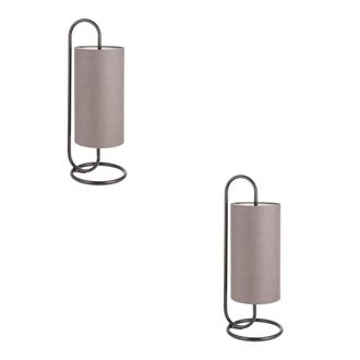 Loops 2 PACK Modern Matt Black Oval Table Lamp Desk Light & Grey Fabric Shade