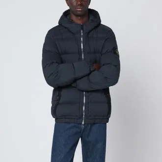 Stone Island Navy blue hooded puffer jacket