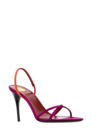 Saint Laurent Womens Two-Tone Satin Justify Sandals Moroccanfuxiaaranc Scarpe Con Tacco