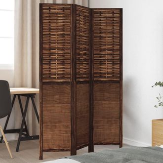 vidaXL Biombo Separador De 3 Paneles Madera Paulownia Marr&oacute;n Oscuro Vidaxl