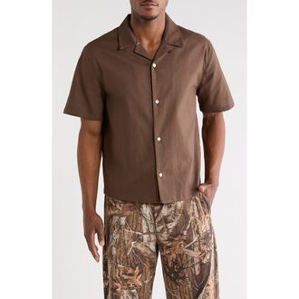 PacSun Elai Cotton & Linen Camp Shirt in Brown at Nordstrom, Size X-Large