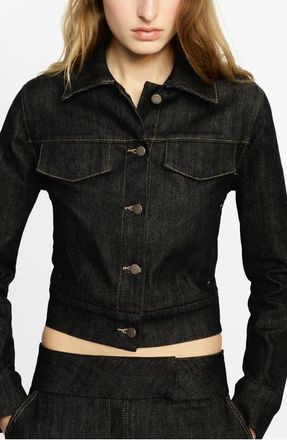 Mango Fitted Denim Jacket in Black at Nordstrom, Size Medium