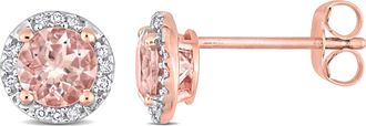 Mimi & Max Morganite and Diamond Halo Stud Earrings in 10k Rose Gold