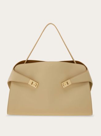 Ferragamo Women Hug soft bicolor shoulder bag (L) Beige