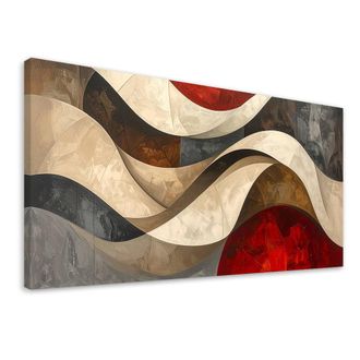 Feeby Cuadro Sobre Lienzo, Abstracci&oacute;n L&iacute;neas Formas Beige Rojo, 120x60