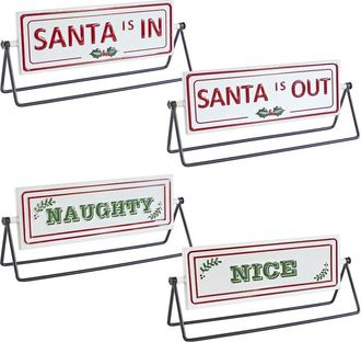 Melrose International Set Of 2 Reversible Christmas Sentiment Metal Table Sign