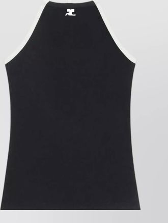 Courr&egrave;ges tie back halter neck contrast tank top