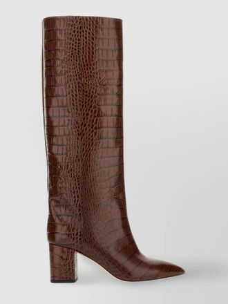 PARIS TEXAS crocodile effect knee-high block heel boots