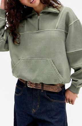 BDG Rib Yoke Quarter Zip Sweatshirt in Grey Green at Nordstrom Rack, Size Large